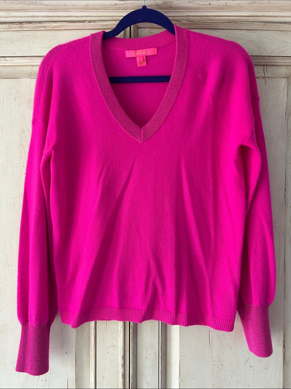 Lilly Pulitzer 100% Cashmere Bright Pink V-Neck Sweater